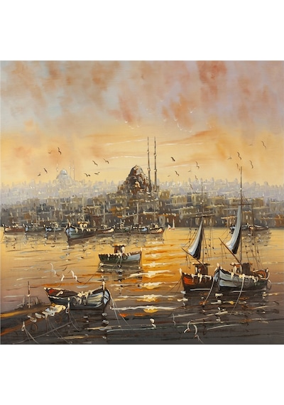 İstanbul Manzaraları Doğal Taş Bardak Altlığı 4'lü Set - Natural Stone Coasters-174275 Çok Renkli