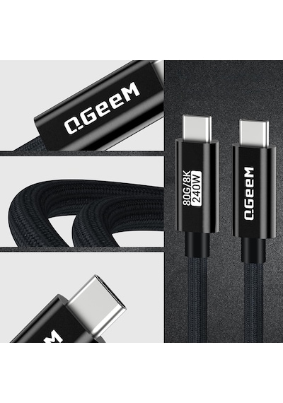 Qgeem Qg05 Type-c To Type-c Usb5 Pd Data Kablosu Ve Çevirici 240w 80gbps 8k 60hz 1.2 Metre Siyah