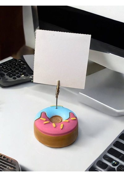Pembe Mavi Pasta Desenli Donut Model Temalı Fotoğraf Not Tutacak Ofis Masası Not Tutacağı Hediyelik Pembe Mavi
