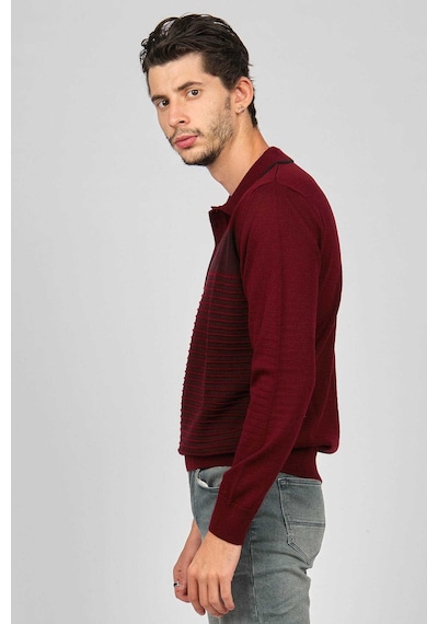 Desen Triko Erkek Desenli Polo Yaka Yün Kazak 0249642 Bordo