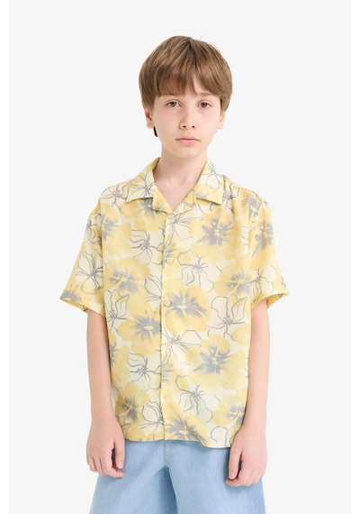DeFacto Erkek Çocuk Oversize Geniş Kalıp Polo Yaka Desenli Viskon Kısa Kollu Gömlek F5671A825HSYL273