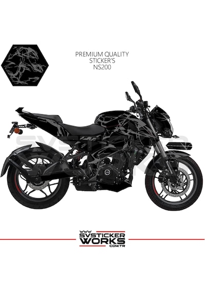 Bajaj Ns200 Kaplama Sticker Şimşek Yıldırım Motor Kaplama Modeli Hazır Kit Gri