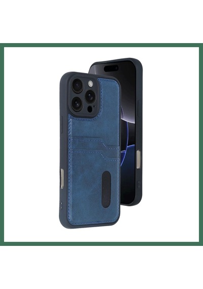 En-cag iPhone 16 Pro Uyumlu Kılıf Sara Kartvizitli Deri Kılıf - Lacivert Bss