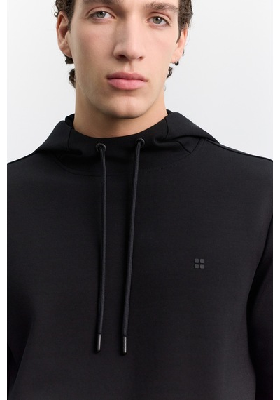 Avva Erkek Siyah Kapüşonlu Kolay Ütülenebilir İnterlok Regular Fit Sweatshirt B001034