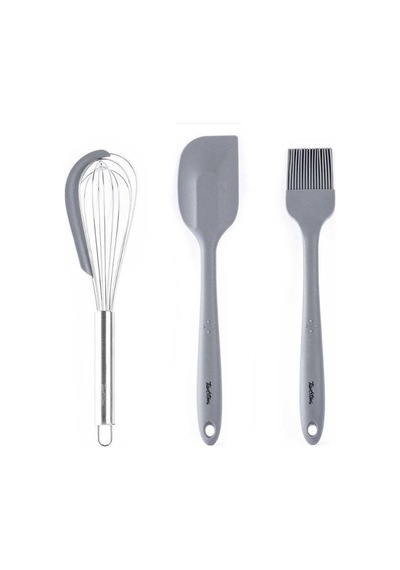 Tantitoni Gri Renkli Silikon Spatula ,fırça,ve Çırpıcı Seti