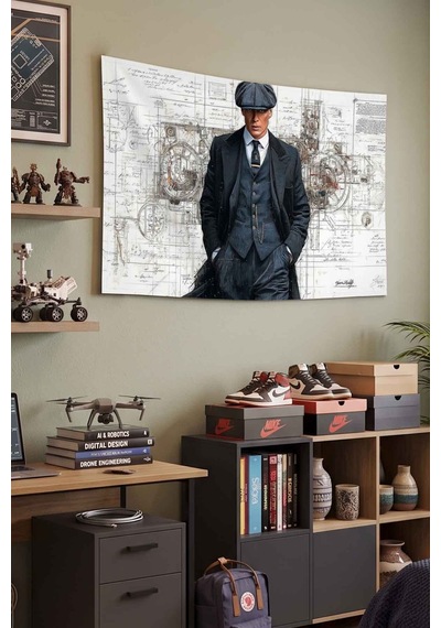 Peaky Blinders Çete Lideri Blueprint Dekoratif Duvar Örtüsü Duvar Halısı Beyaz