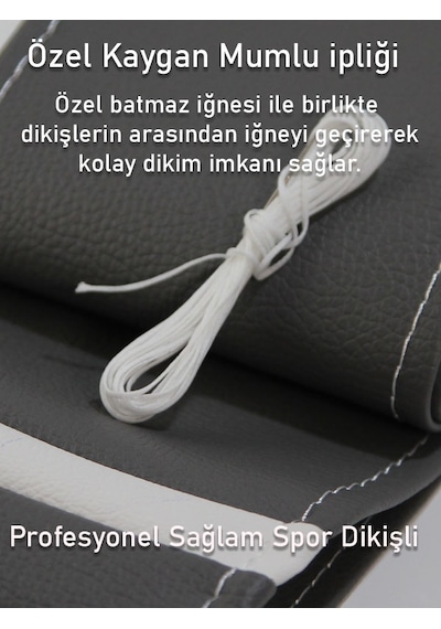 Renault Kangoo Gri İçin Uyumlu Özel Süper Deri Beyaz Yüzüklü Dikişli Direksiyon Kılıfı
