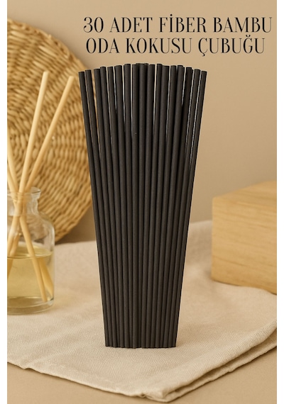Rotanev 30 Adet Siyah Oda Kokusu Çubuğu 24 cm Fiber Yumuşak Doğal Bambu Oda Kokusu Yedek Çubuk