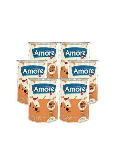 Amore Kuzu Parça Etli Yetişkin Köpek Konservesi 6 x 400 G