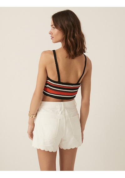 Koton Melis Ağazat X Koton - Örgü Detaylı Çizgili Crop Atlet Turuncu Çizgili 2sak30136ht Turuncu Çizgili