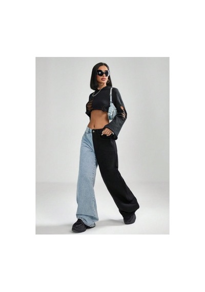Kene Jeans Çift Renkli Bol Paça Denim Pantolon Çok Renkli