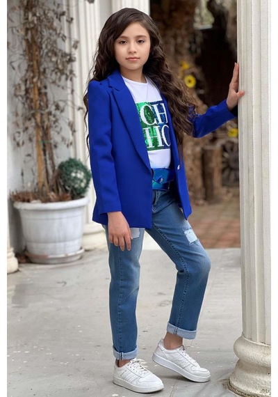 Riccotarz Kız Çocuk Üzeri Harf Pulpayet Tişört Ve Jean Saks Mavisi Blazer Ceket Alt Üst Takım Saks Riccotarz Kız Çocuk Üzeri Harf Pulpayet Tişört Ve Jean Saks Mavisi Blazer Ceket Alt Üst Takım Saks