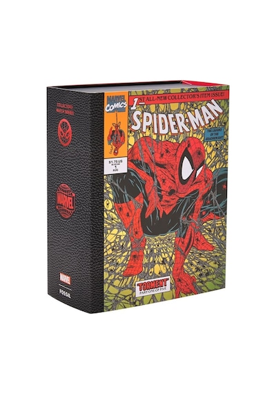 Fossil Fle1247set Marvel X Fossil Limited-edition Spider-man Erkek Kol Saati Ve Yaka İğnesi Seti Siyah