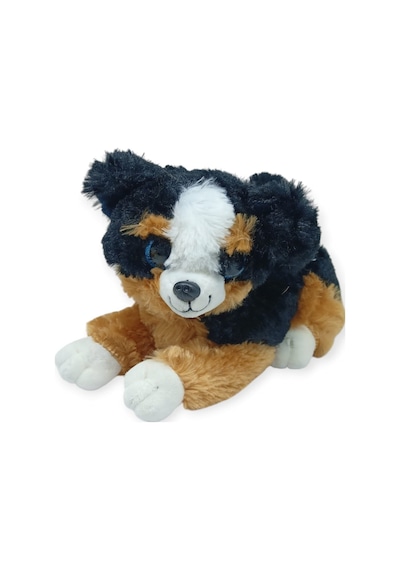 Sesli Peluş Yatan Köpek 25 Cm - Siyah Kahve Çok Renkli