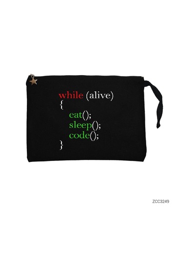Zepplin Giyim Eat Sleep Code Yazılımcı Siyah Clutch Astarlı Cüzdan Siyah