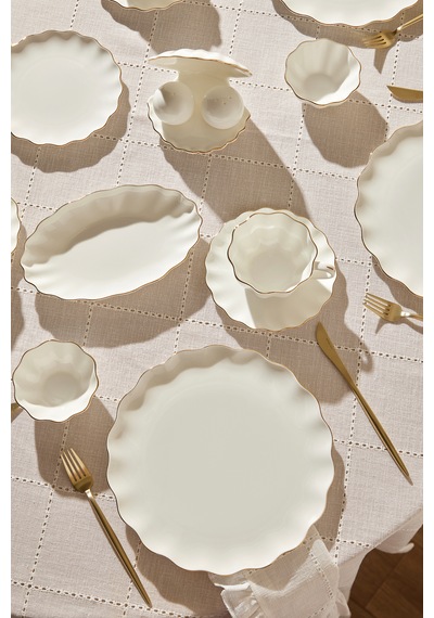 Karaca Fine Pearl Shell Gold 29 Parça 6 Kişilik Kahvaltı Takımı Beyaz