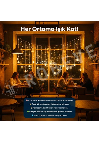 Robeve Işıklı Yılbaşı Top Led Led Işık Saçak Led Top Dekoratif Yılbaşı Led 2.5 Metre 138 Led 8 Fonksiyonlu 8 Modlu Led Işık Günışığı Perde Led Gün Işığı