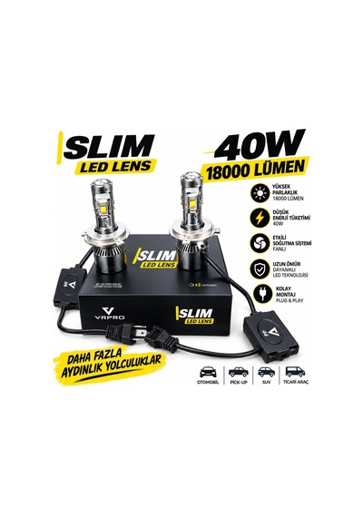 Vr Pro Slım H7 Mercekli Led 40w 18000 Lümen