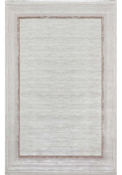 Parlak Saten Dokulu Poem Bambu Tuşe Klasik Çerçeve Desenli Halı Pm13 Bej