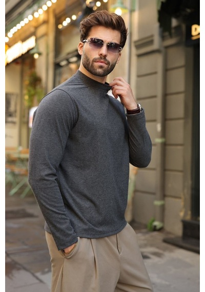Madmext Antrasit Yarım Balıkçı Yaka Slim Fit Erkek Sweatshirt E7202