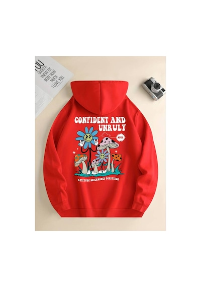 Medinenur Baskılı Kapüşonlu Sweatshirt Kırmızı