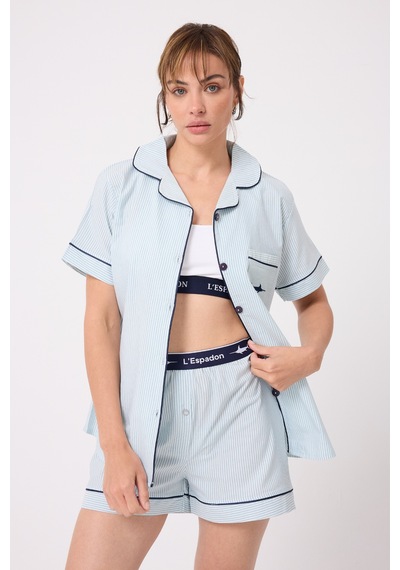 Lespadon L Espadon Marısılk Kadın Yazlık Şortlu Uzun Gömlekli Pijama & Lounge Takımı -3247 Yesil