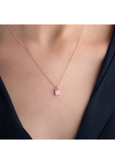 Vaoov 925 Ayar Gümüş Pembe Baget Kolye Rose