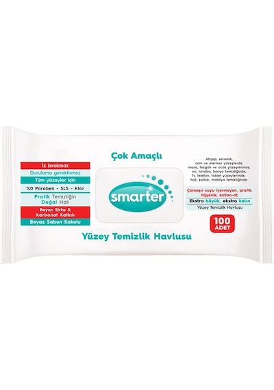 Smarter Beyaz Sabun Kokulu ve Karbonat Katkılı Yüzey Temizlik Havlusu 100'lü