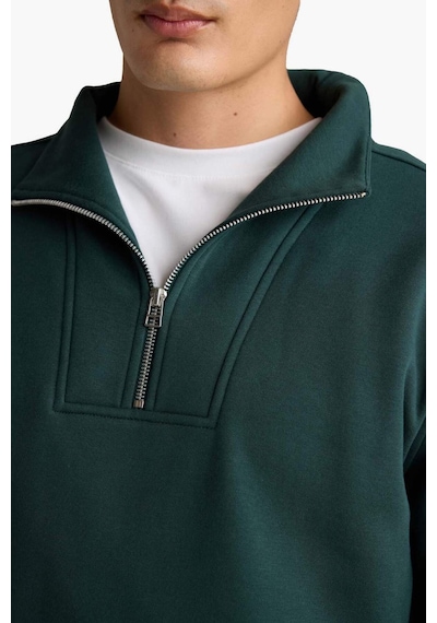 Defacto Regular Fit Yarım Balıkçı Yaka Fermuarlı Kalın Sweatshirt F4136ax25augn536 Yeşil
