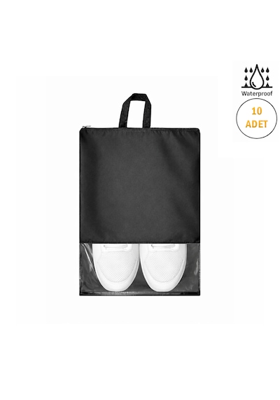 Microcase Çok Amaçlı Şeffaf Pencereli Ayakkabı Düzenleyici Seyahat Çantası Hurç 45x34 Cm 10 Adet Al5501 Siyah