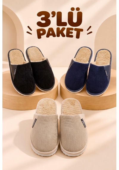 Stwenn 3 Lü Avantajlı Paket Kışlık Peluş Desenli Sessiz Ortopedik Taban Çeyiz Misafir Ev Terliği Set 3 Lü Mario