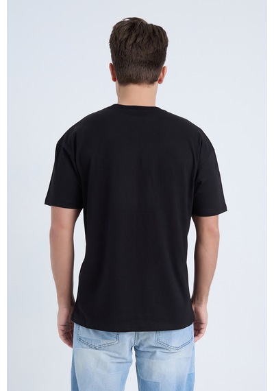 Erkek Oversize Baskılı T-shirt Siyah Vintage 1950 Siyah