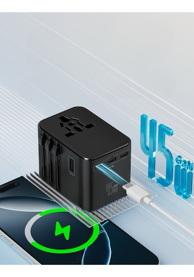 Evrensel Eu Us Au Uk Priz Fiş Çevirici Dönüştürücü Seyahat Adaptörü 2x Usb 3x Type-c Port Çıkışı