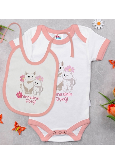 Bk Kids Annesinin Çiçeği Tasarımlı Pembe Bebek Body Zıbın Ve Mama Çok Renkli