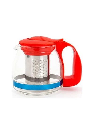 700 Ml Süzgeçli Cam Çaydanlık Üstü Demlik Kırmızı