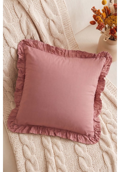 Rose Fırfırlı Dekoratif Kırlent Kılıfı Pembe