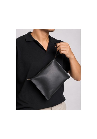 Plush Studıo Istanbul Noır Case Hakiki Deri Clutch El Çantası Şık, Minimal & Zamansız Tasarım Siyah Siyah