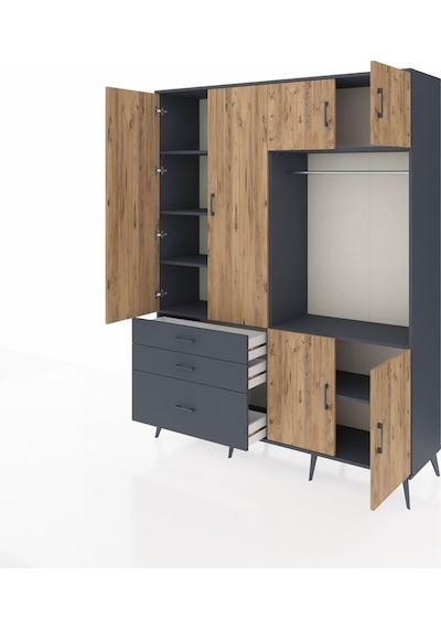 Hyperion Gardrop 7 Raflı 3 Çekmeceli Tek Askılı 176x44x221 Antrasit-çam/antrasit Çam/antrasit Hyperion Gardrop 7 Raflı 3 Çekmeceli Tek Askılı 176x44x221 Antrasit-çam/antrasit Çam/antrasit