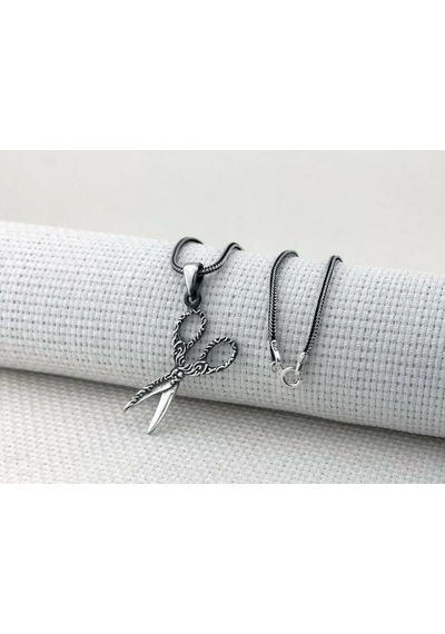 Takılingo 925 Ayar Gümüş Makas Tasarımlı El İşlemeli Erkek Kolye Gümüş