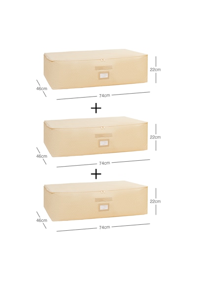 Ocean Home Textile 3'lü Mega Boy Bej Balıksırtı Baza Altı Hurç Set 74 x 46 x 22 cm