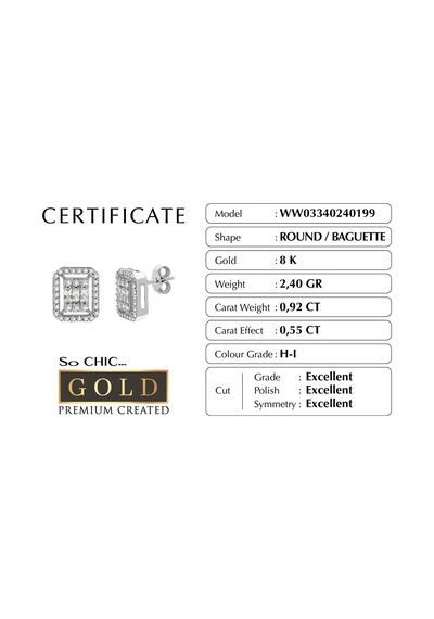 Beyaz Altın Sertifikalı Premium Created Baget Taşlı Küpe