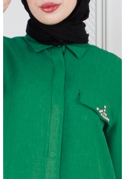Sevitli Kapağı Taş Detaylı Tunik-yeşil-3574-yeşil Yeşil