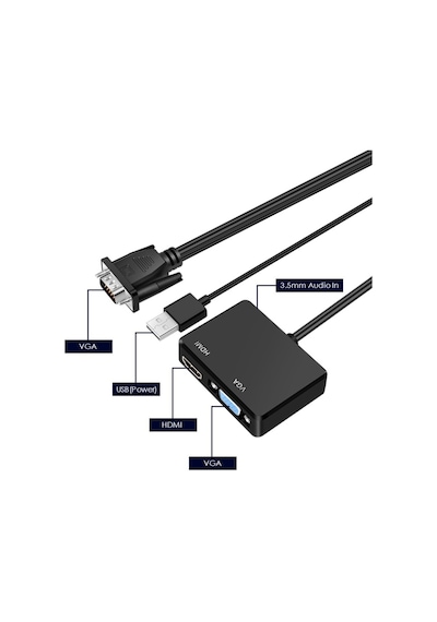 Vga To Vga+Hdmı+3.5Mm Çevirici Dönüştürücü 4772P Adaptor Monitör