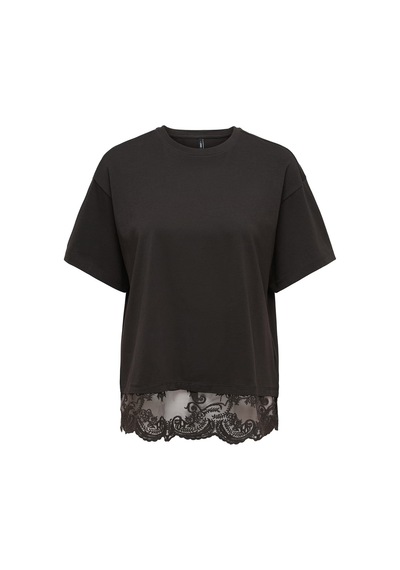 Only Onlvivvi Pamuklu Bisiklet Yaka Dantel Detaylı T Shirt Kadın T Shirt 15385031 Koyu Kahve
