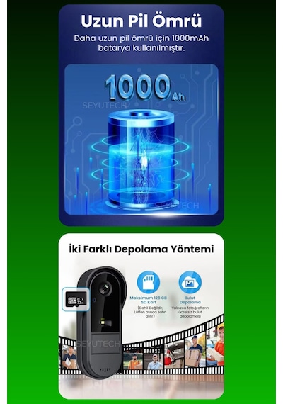 Harvox Wi-fi Kameralı Kapı Zili 1080p Akıllı Kablosuz Görüntülü Güvenlik Kamerası, 170 Geniş Açı, Uzaktan Kontrol