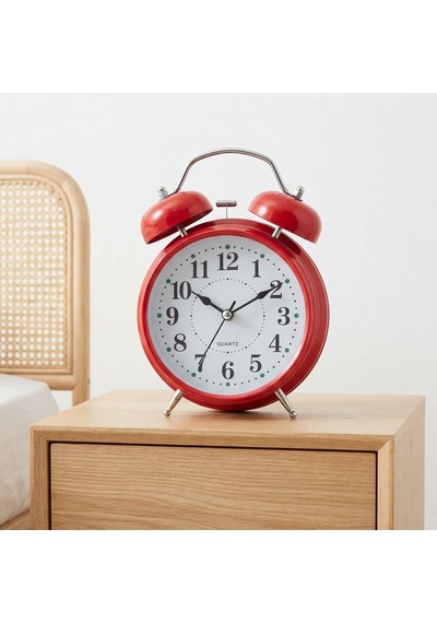 Çalar Saat 21 Cm Kurmalı Alarm Lı Çalar Saat Büyük Boy Retro Vintage Çift Çanlı Komodin Saati Kırmızı
