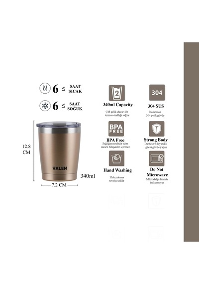 Çift Duvarlı Vakumlu Kahve Bardağı 340 Ml / Gold