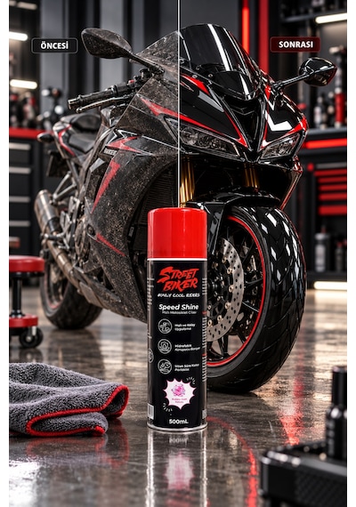 Speed Shine Hızlı Motosiklet Cilası 500 Ml Su İtici Hidrofobik Koruyucu Sprey, Uzun Süre Kalıcı Parlaklık, Bubble Gum Kokulu