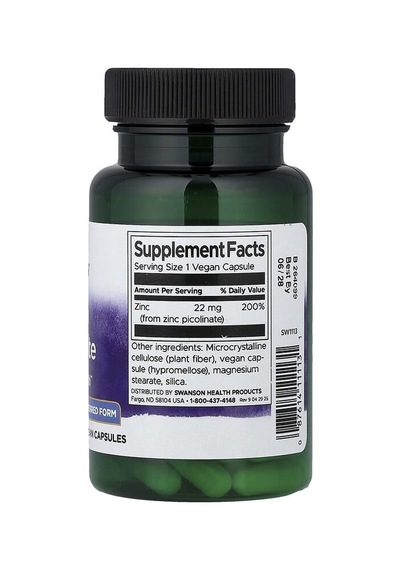 Swanson Vitamins, Zinc Picolinate, 22 Mg, 60 Vegan Capsules