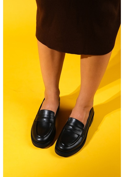Luvishoes Luvi Shoes Pline Siyah Cilt Hakiki Deri Kadın Loafer Ayakkabı Siyah